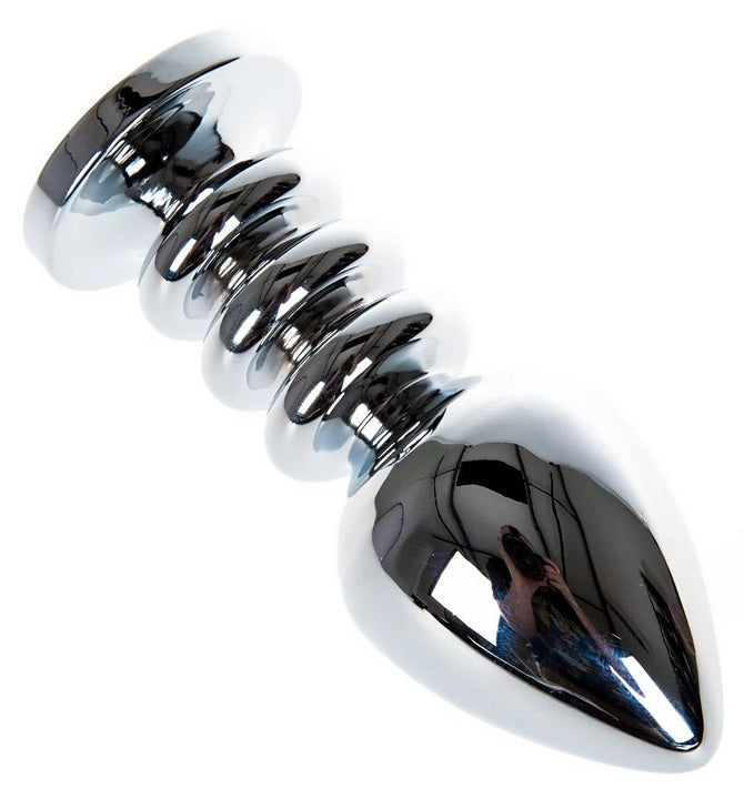 Ribbed Shaft Metal Butt Plug