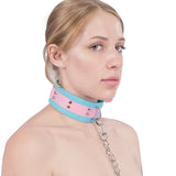 Blue & Pink Bondage Neck Collar