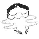 Large Open Mouth Gag With Nipple Clamps