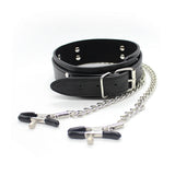 Leather Collar With Nipple Clamps