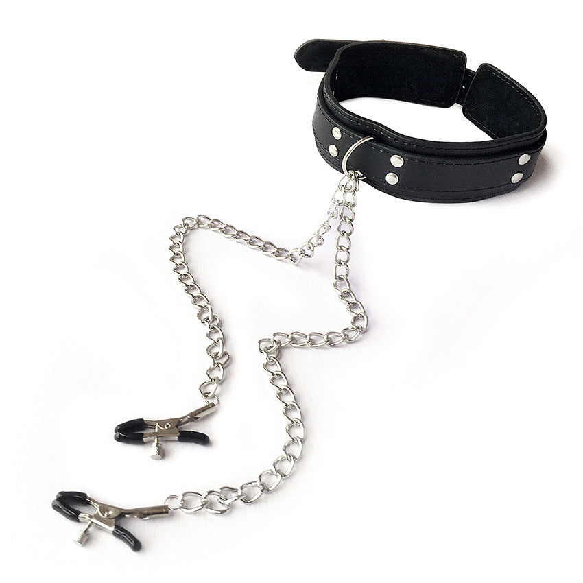 Leather Collar With Nipple Clamps