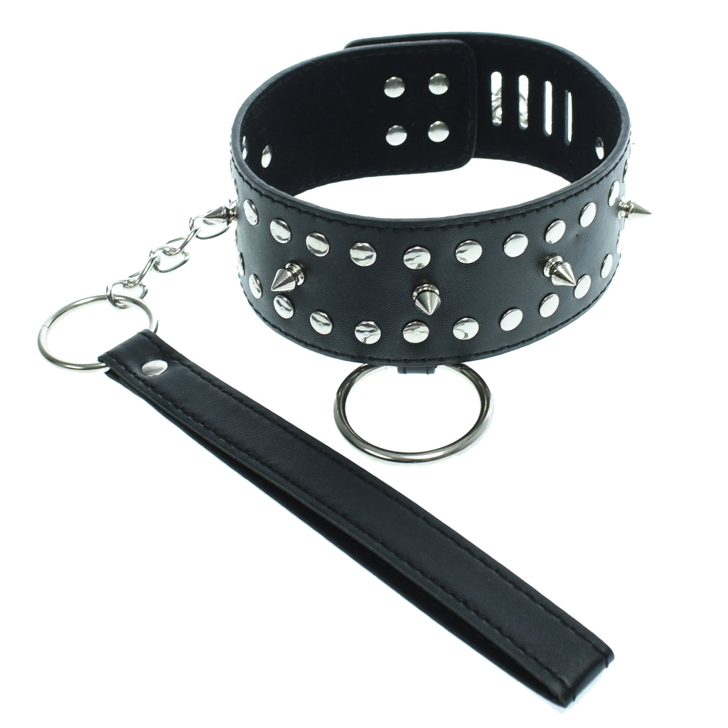 Deluxe heavily spiked black leather bondage collar bdsm heavy