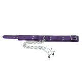 Purple Leather Neck Collar With Nipple Clamps