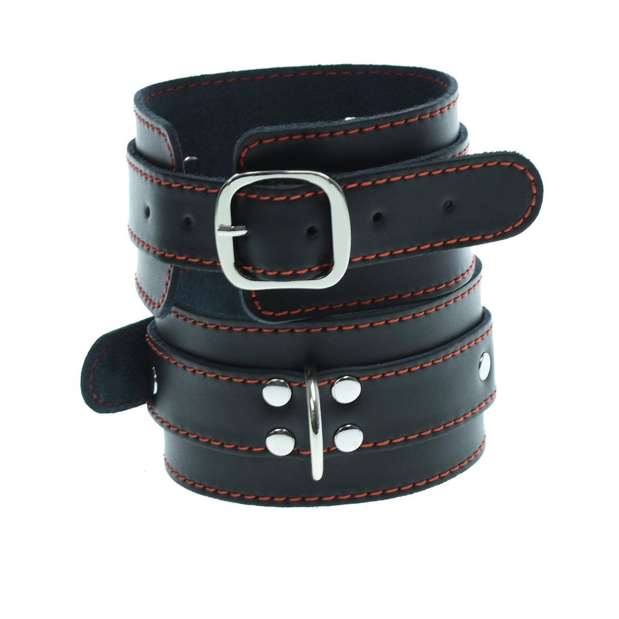 Red Stitched Leather Ankle Cuffs