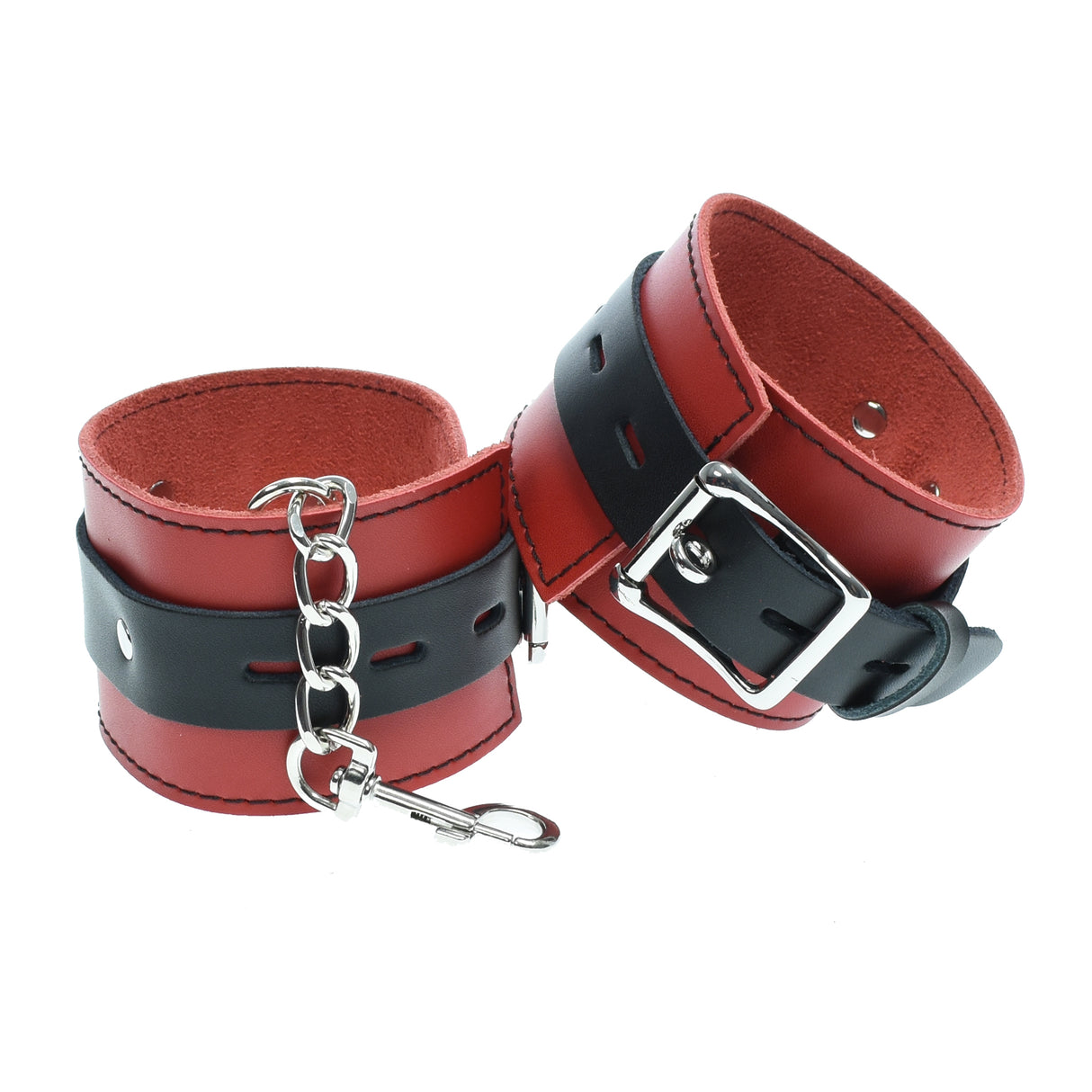 Strict Leather Black And Red Locking Ankle Cuffs